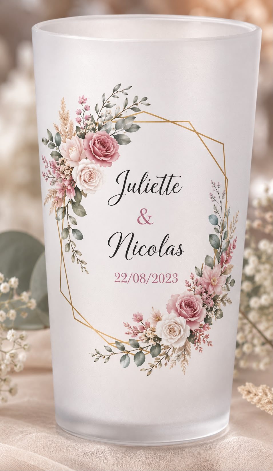 Verre personnalisé « Romance Fleurie »